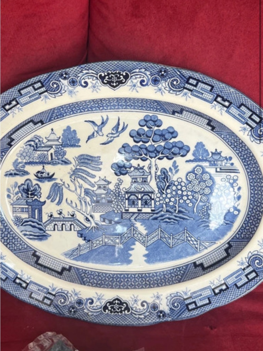 Blue and White Willow Pattern Oval Platter